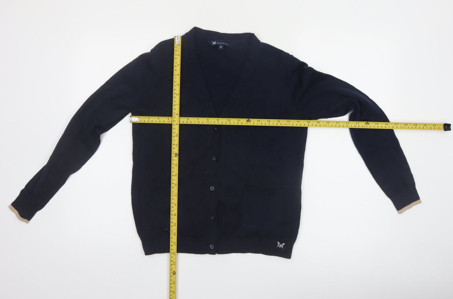 Crew Clothing Company Womens Blue Cotton Blend V-Neck Cardigan Size 12