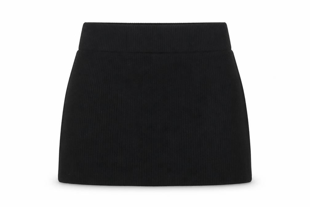 Zara Women Black Knit Mini Skirt Size 14 High Rise Short Viscose Blend