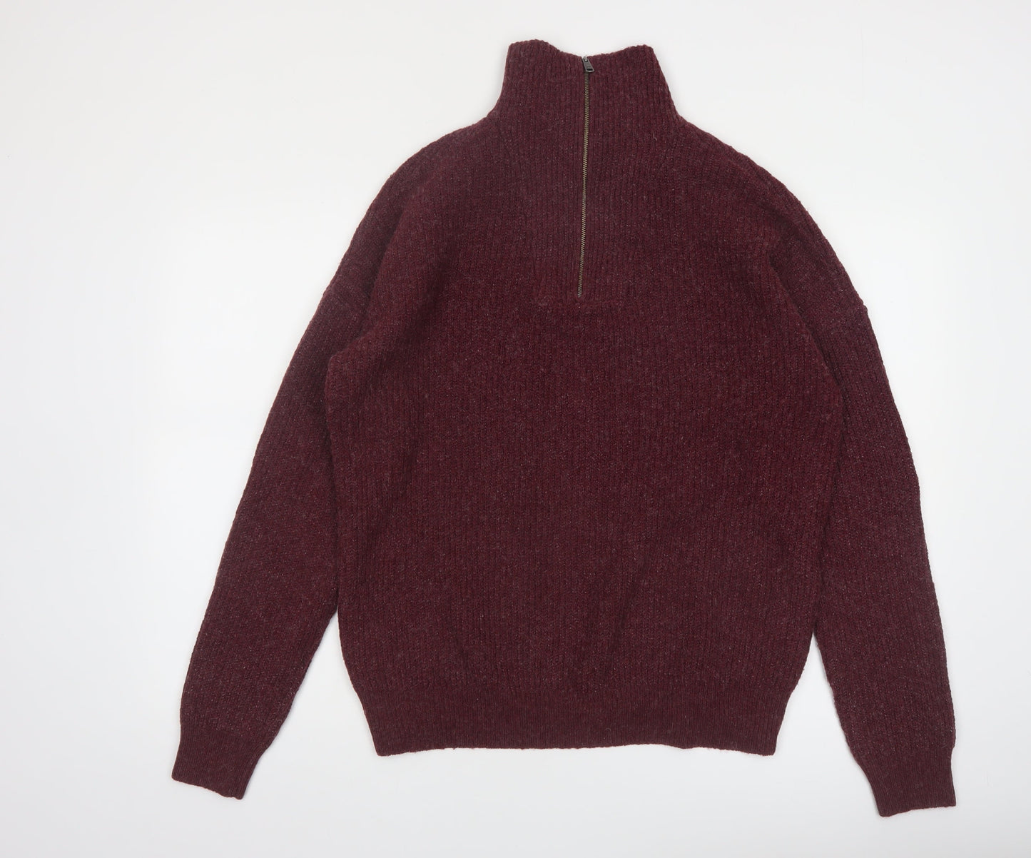 Modern Ambition Men's Red 1/2 Zip High Neck Knit Jumper Size L