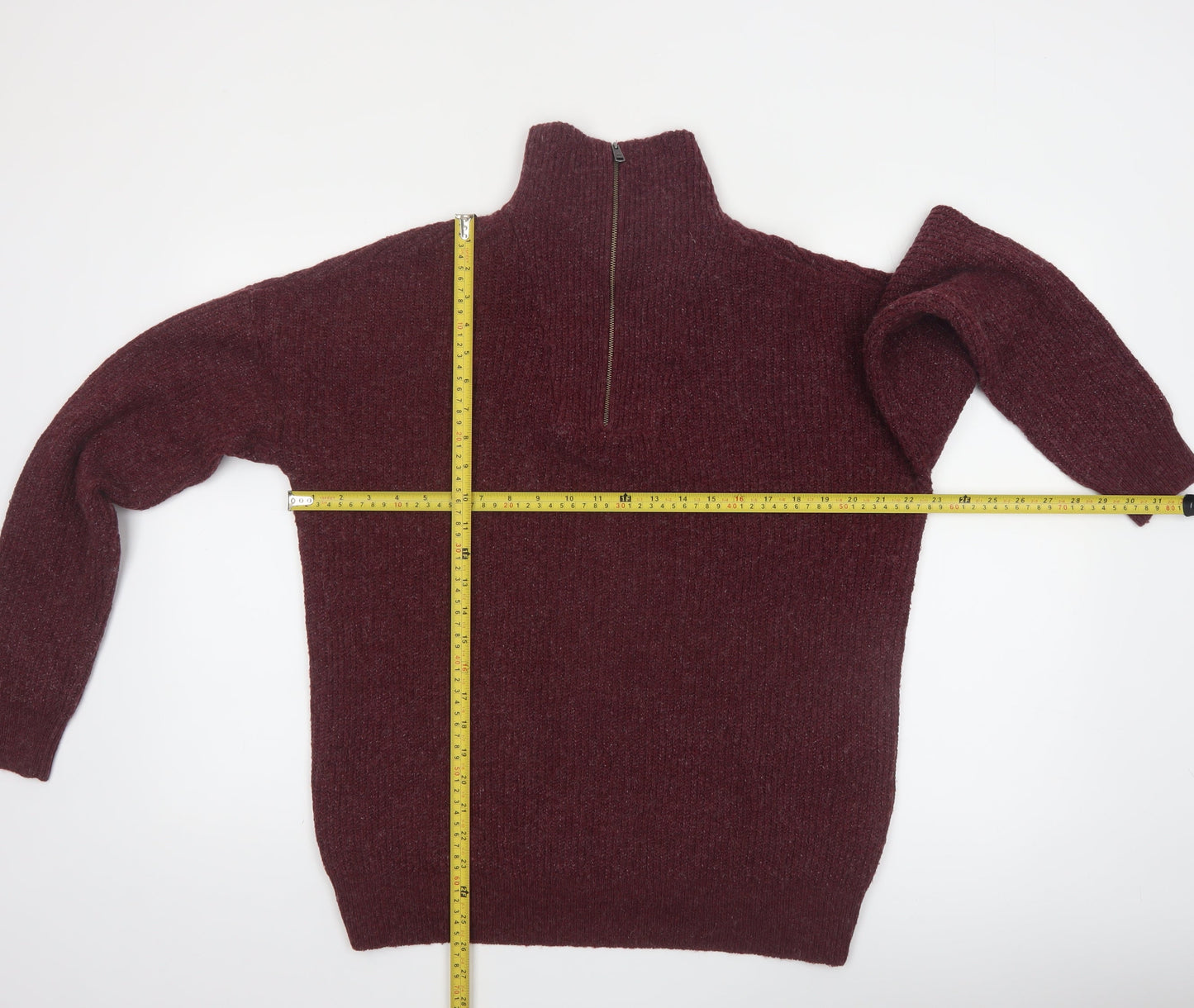 Modern Ambition Men's Red 1/2 Zip High Neck Knit Jumper Size L