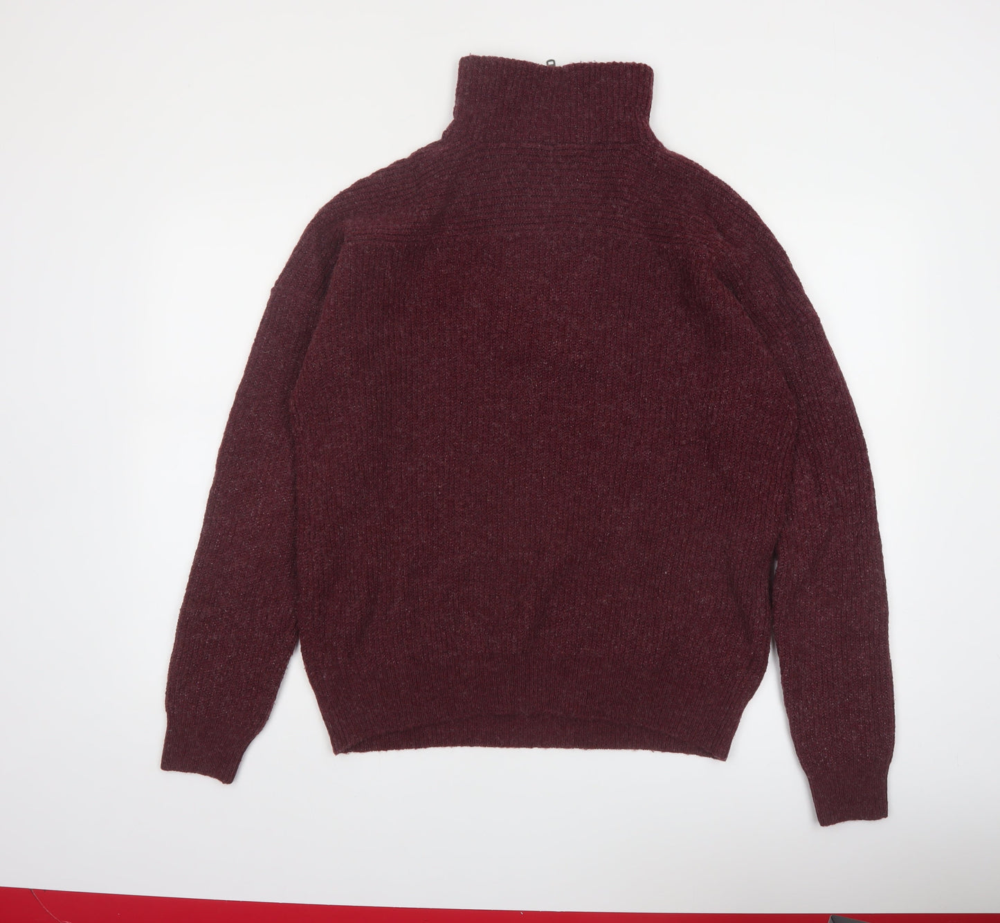 Modern Ambition Men's Red 1/2 Zip High Neck Knit Jumper Size L