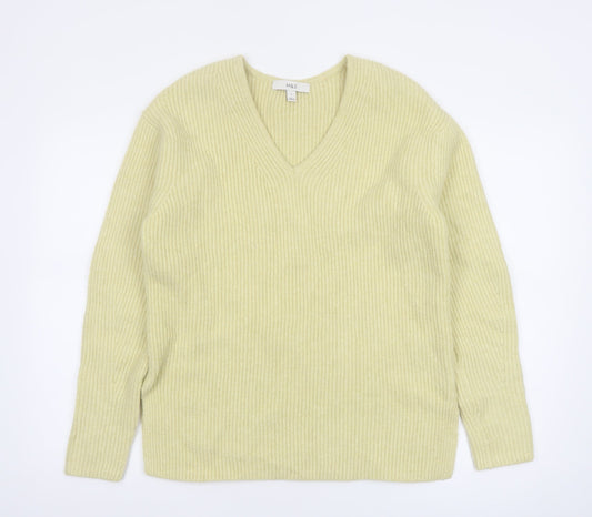 Marks and Spencer Women’s Yellow V-Neck Ribbed Knit Jumper Size S
