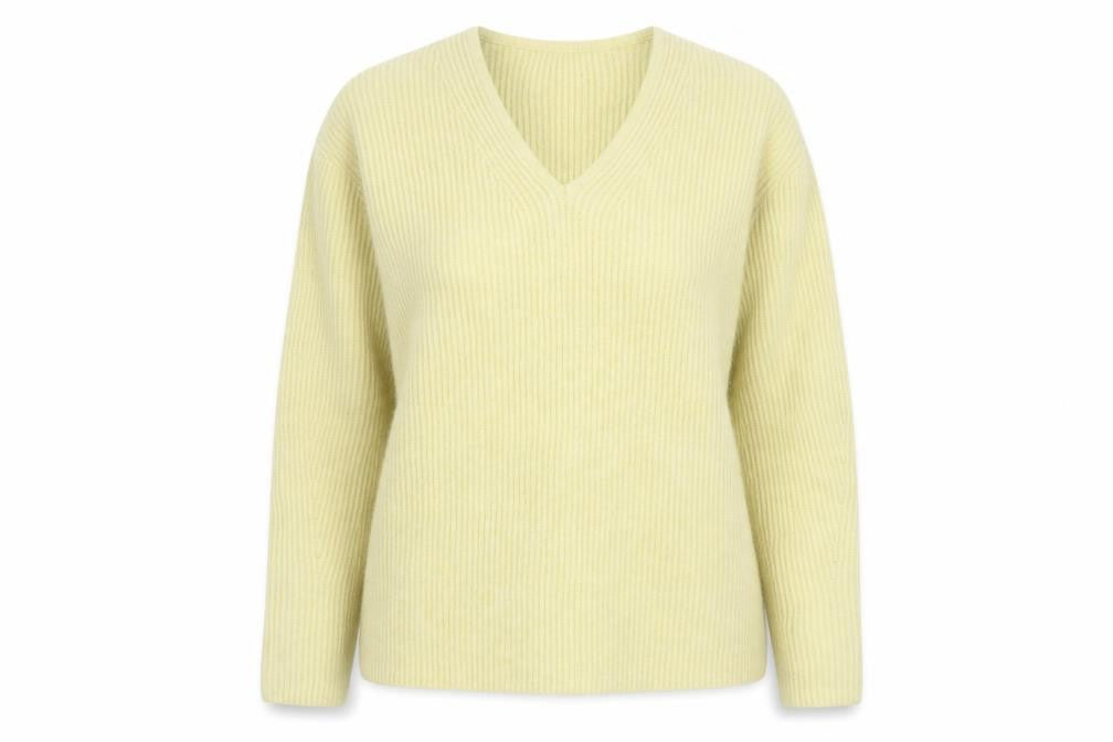 Marks & Spencer Women’s Yellow V-Neck Ribbed Knit Jumper Size S