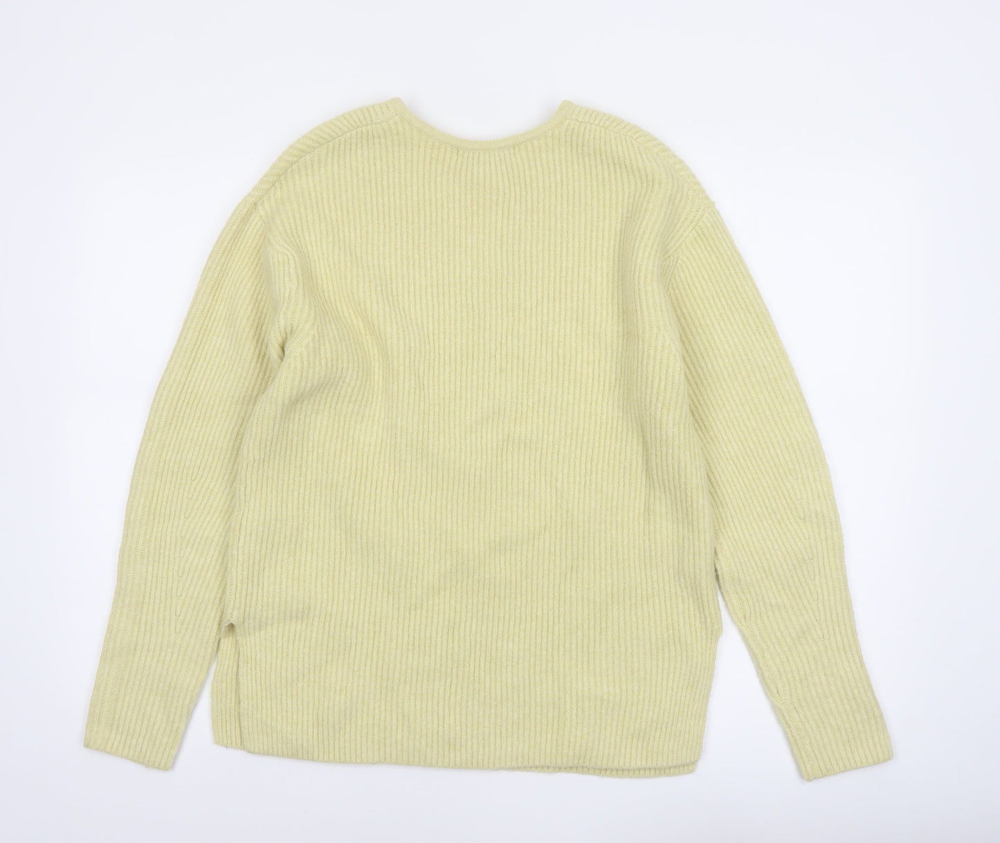 Marks and Spencer Women’s Yellow V-Neck Ribbed Knit Jumper Size S