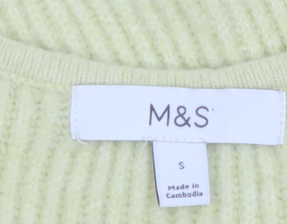 Marks and Spencer Women’s Yellow V-Neck Ribbed Knit Jumper Size S