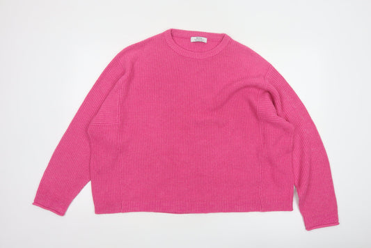 Bershka Women Pink Crew Neck Knit Pullover Jumper Size M