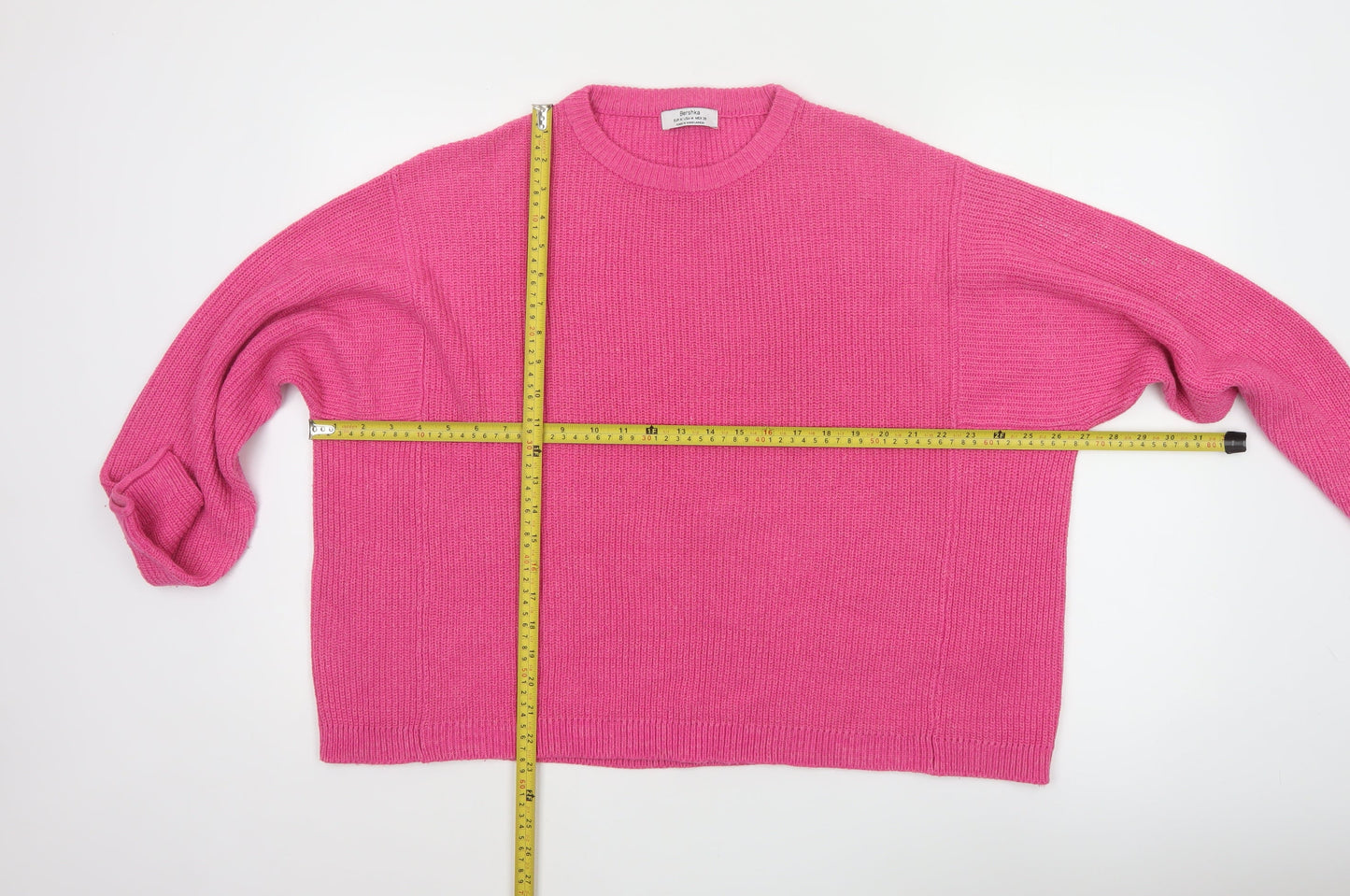 Bershka Women Pink Crew Neck Knit Pullover Jumper Size M