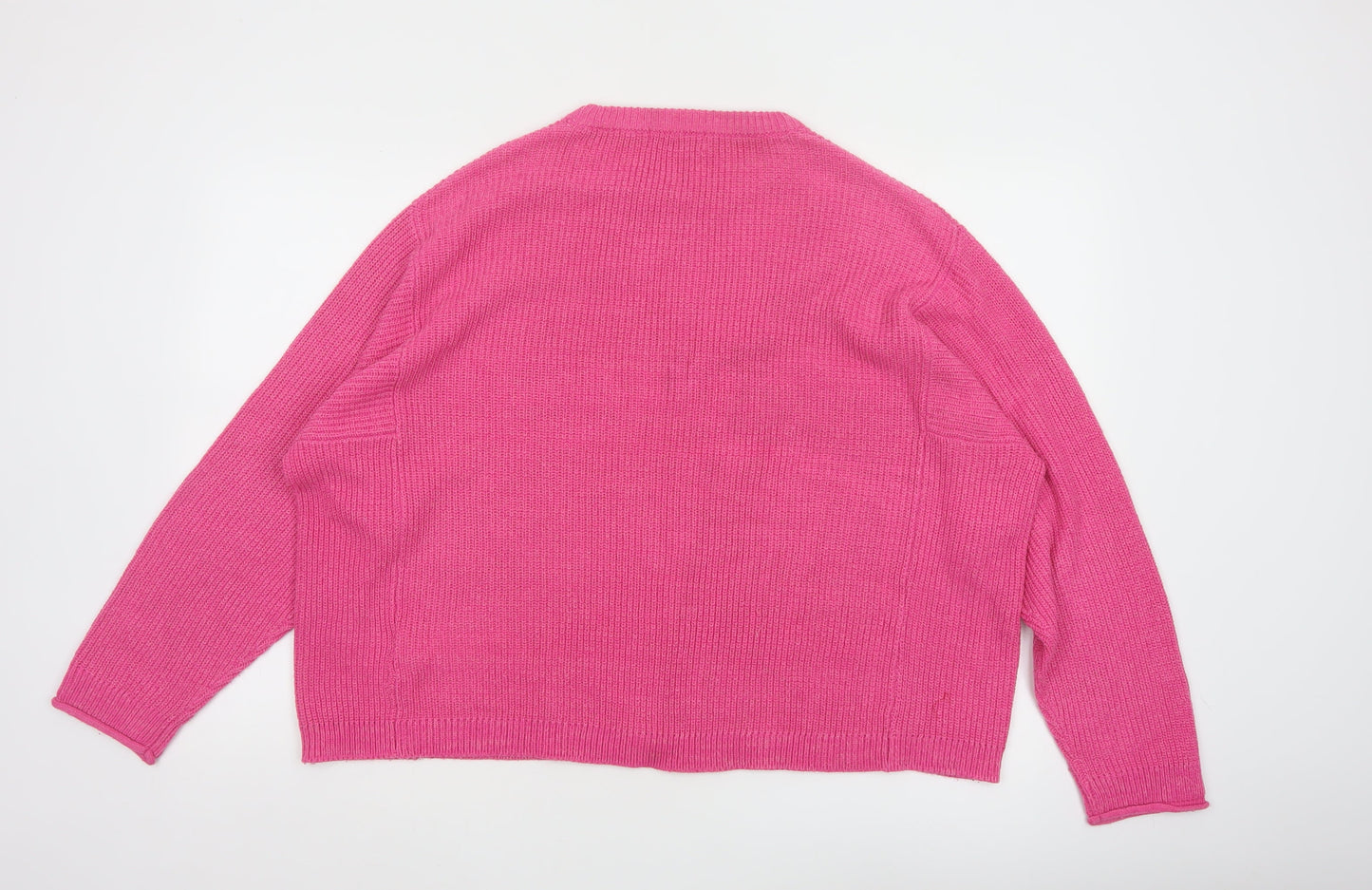 Bershka Women Pink Crew Neck Knit Pullover Jumper Size M