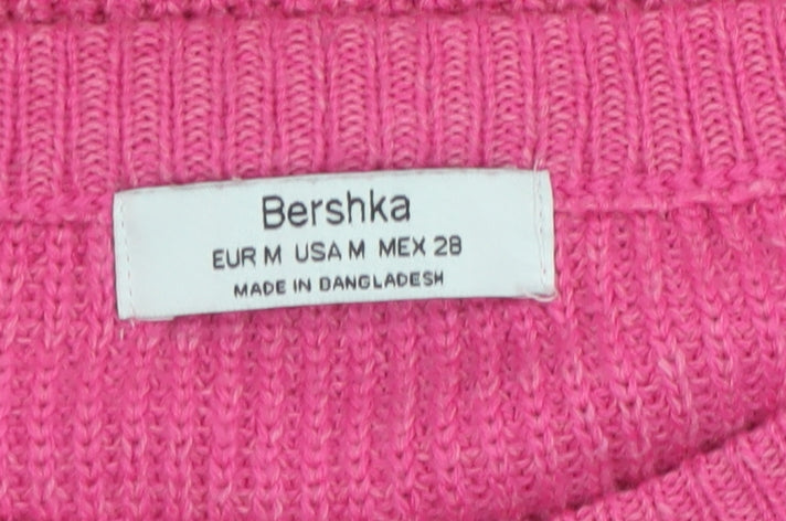 Bershka Women Pink Crew Neck Knit Pullover Jumper Size M