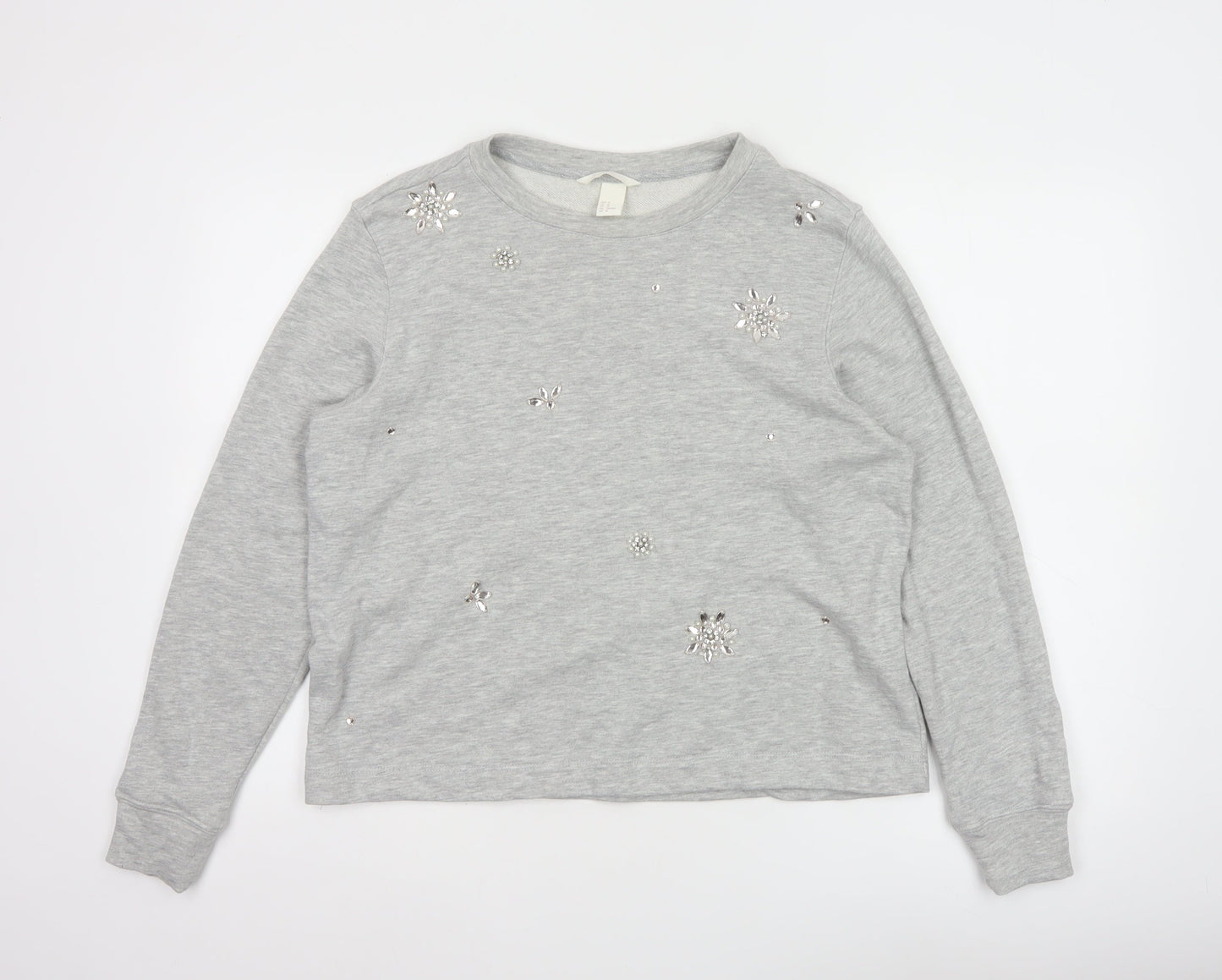 H&M Womens Grey Beaded Sweatshirt Size 12 Regular Cotton Blend