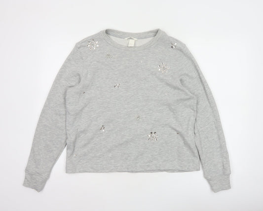Preloved H&M Womens Grey Beaded Sweatshirt Size 12 Regular Cotton Blend - Front