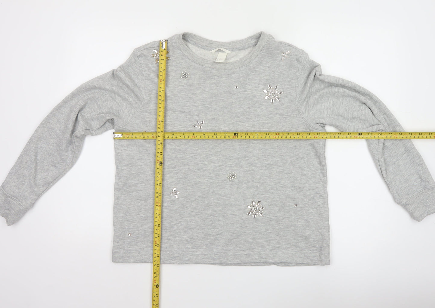 H&M Womens Grey Beaded Sweatshirt Size 12 Regular Cotton Blend