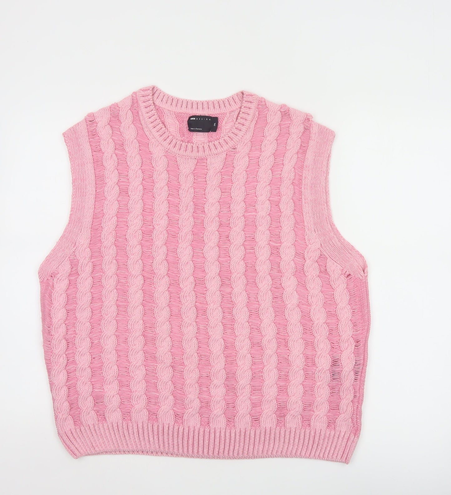 ASOS DESIGN Women's Pink Cable Knit Sleeveless Vest Jumper 2XL