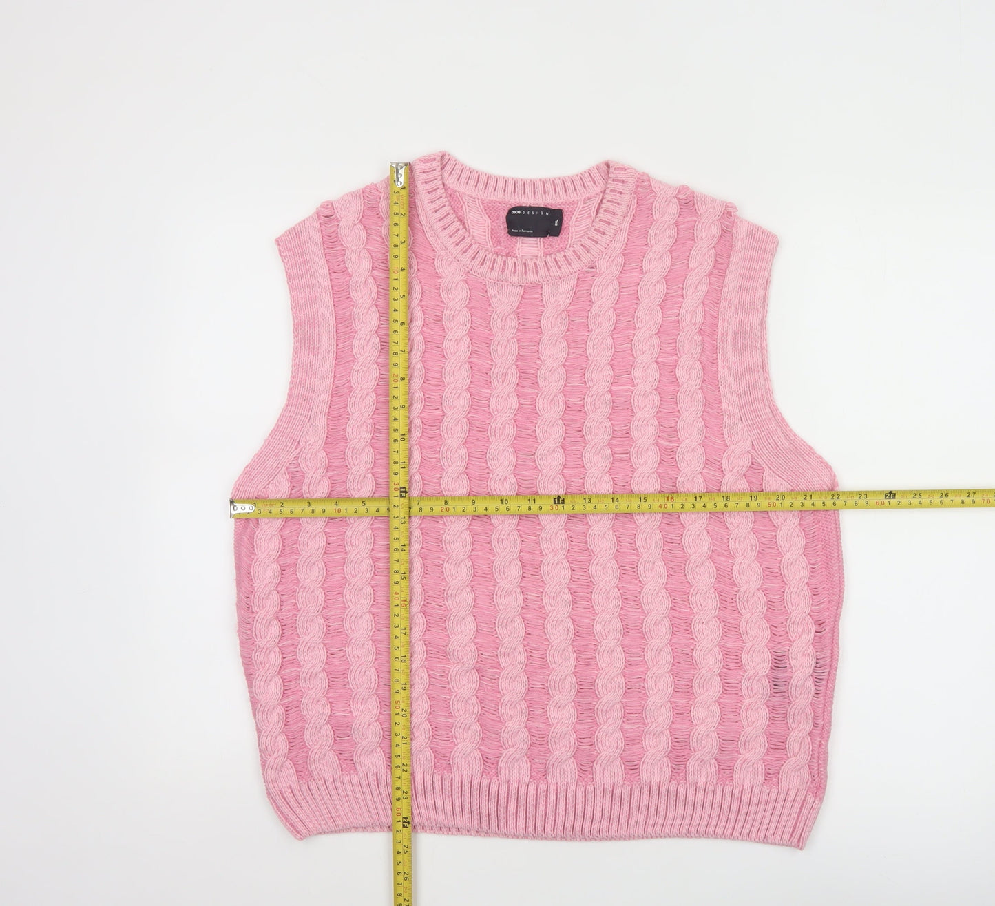 ASOS DESIGN Women's Pink Cable Knit Sleeveless Vest Jumper 2XL