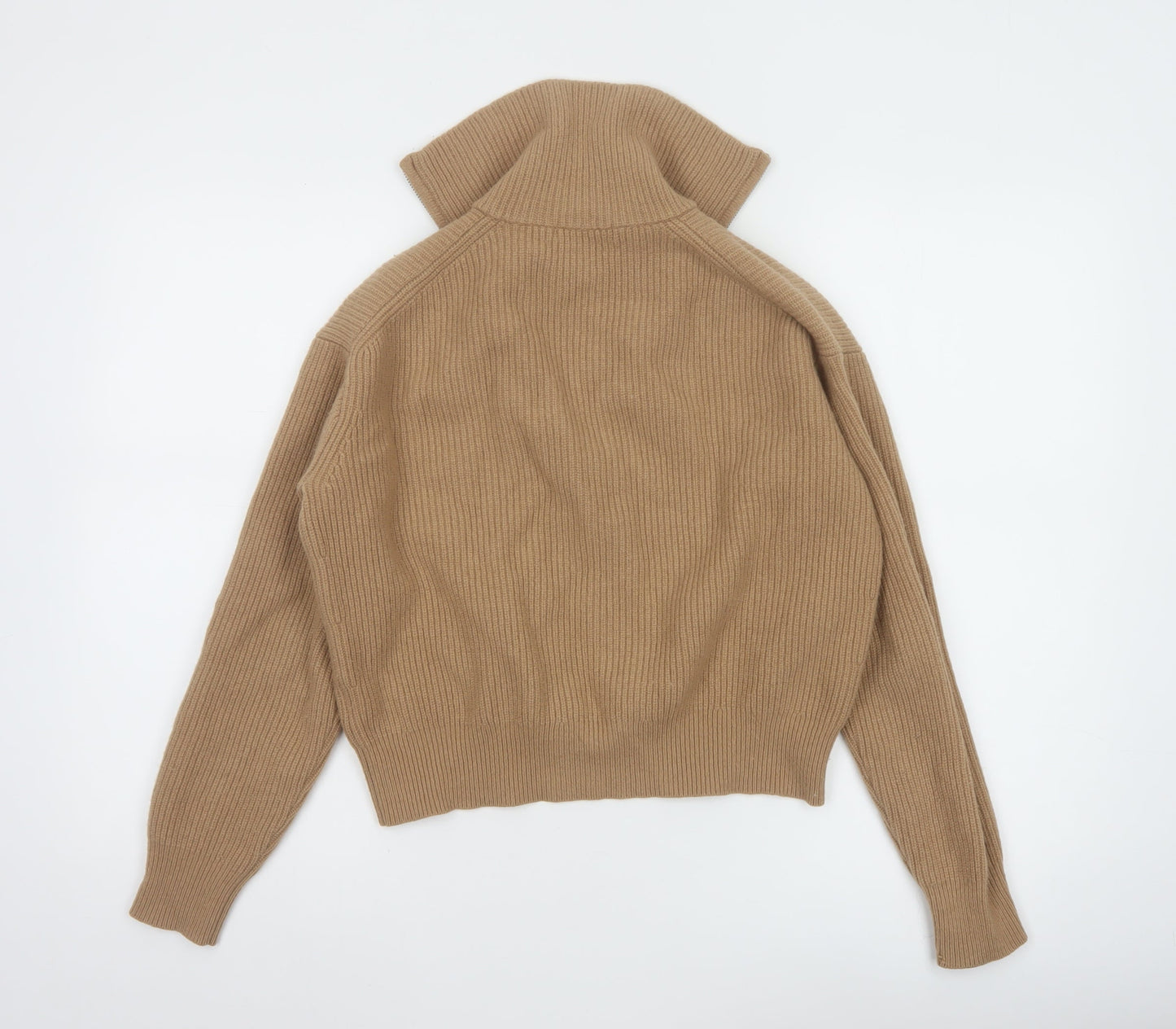 Uniqlo Women Beige 100% Wool Half Zip Jumper XS Classic Knit