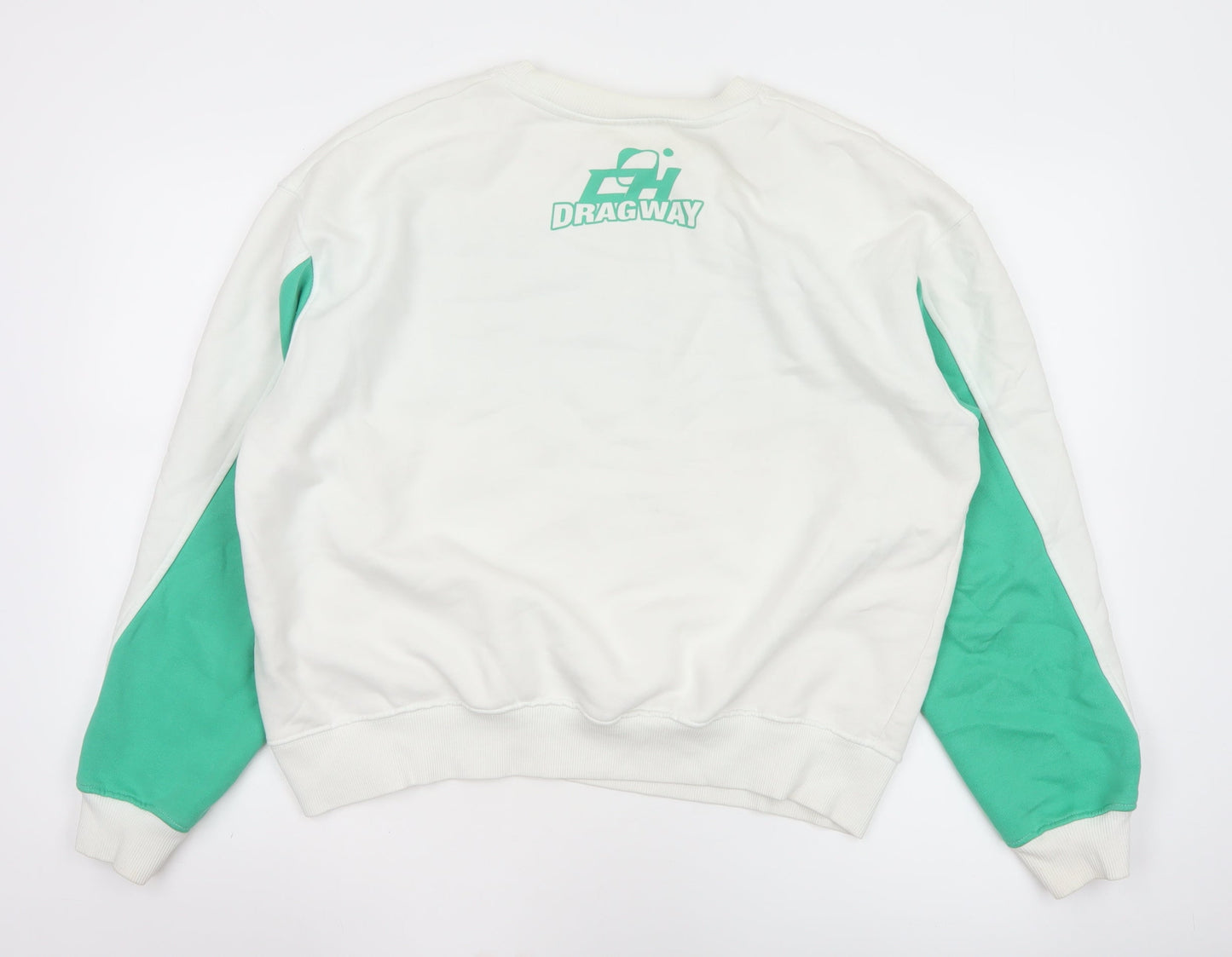 Zara Womens White Green Graphic Pullover Sweatshirt Size 14