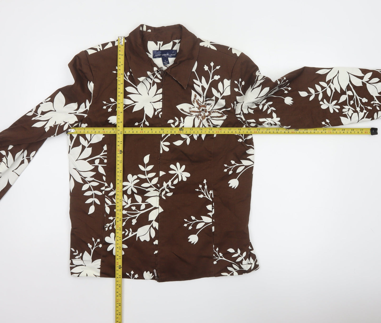 Susan Graver Women Brown Floral Cotton Jacket Size S Casual
