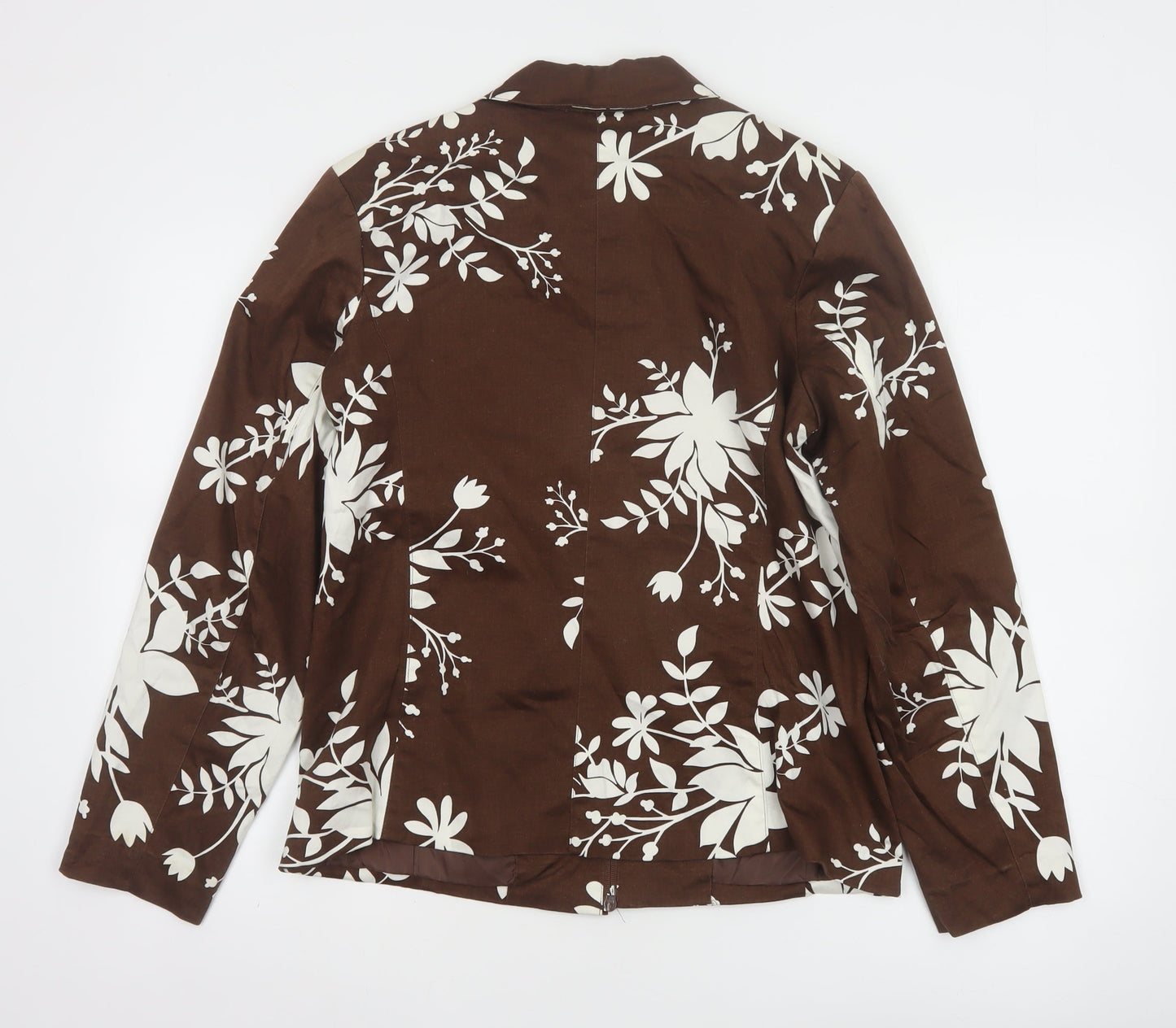 Susan Graver Women Brown Floral Cotton Jacket Size S Casual