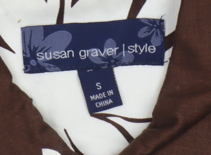 Susan Graver Women Brown Floral Cotton Jacket Size S Casual