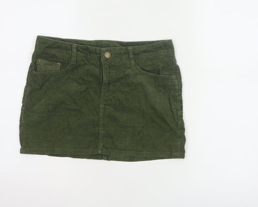 H&M L.O.G.G Women Green Corduroy Short Skirt Size 8