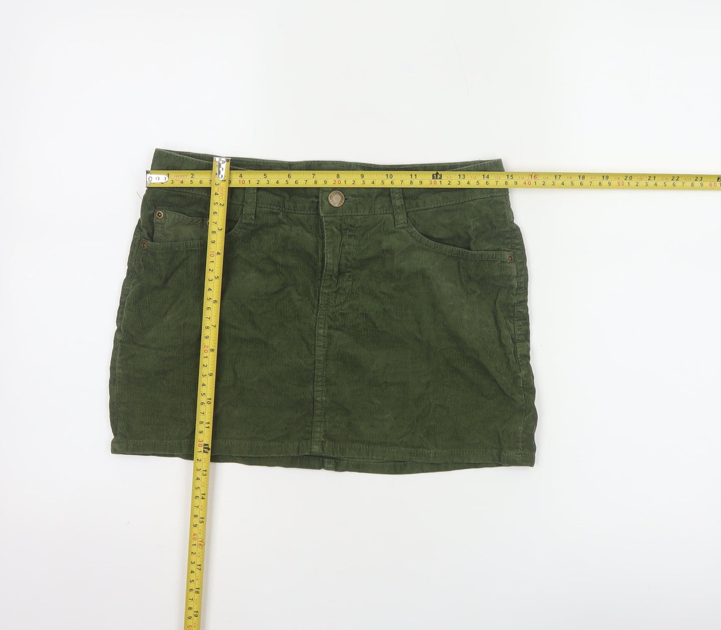 H&M L.O.G.G Women Green Corduroy Short Skirt Size 8