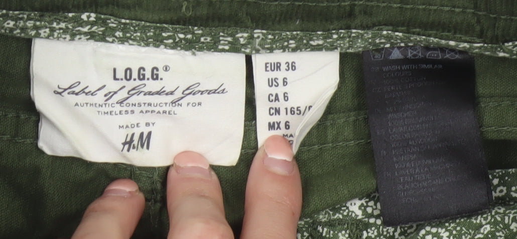 H&M L.O.G.G Women Green Corduroy Short Skirt Size 8
