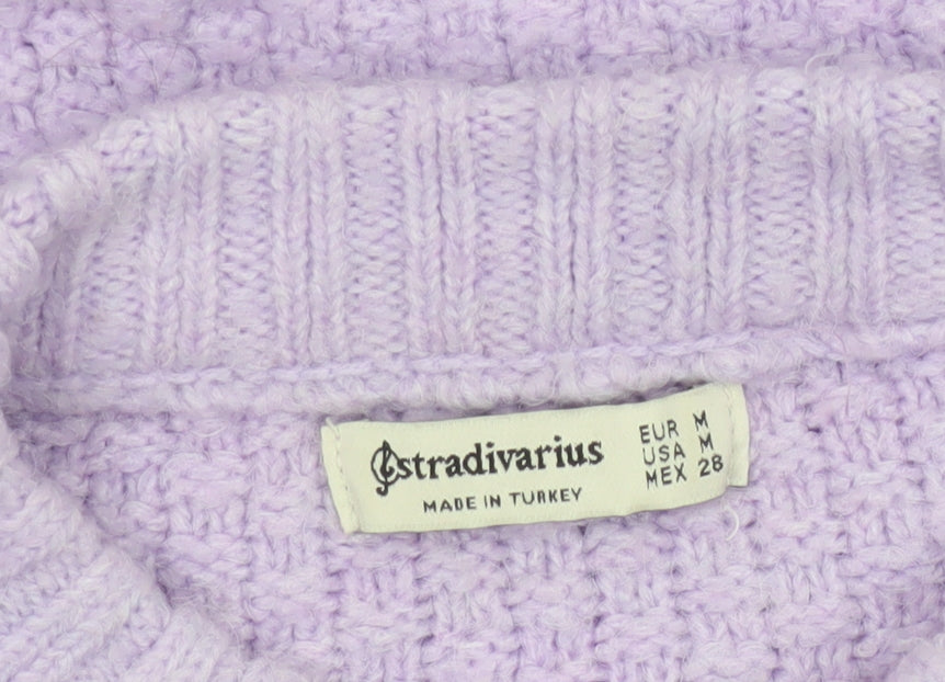 Stradivarius Women’s Purple Chunky Knit Mock Neck Jumper Size 12