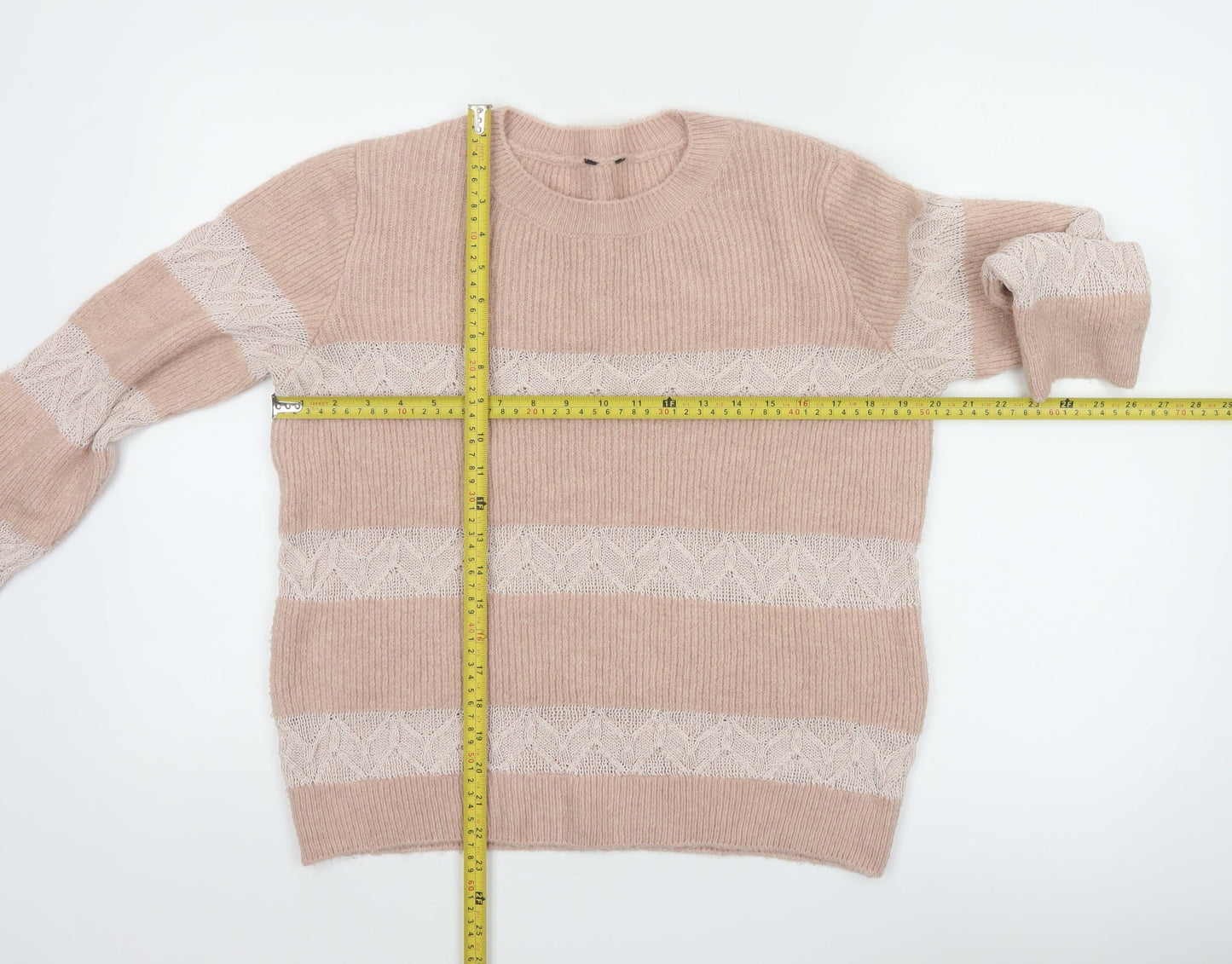 M&Co Women Pink Size 12 Crew Neck Striped Knit Jumper