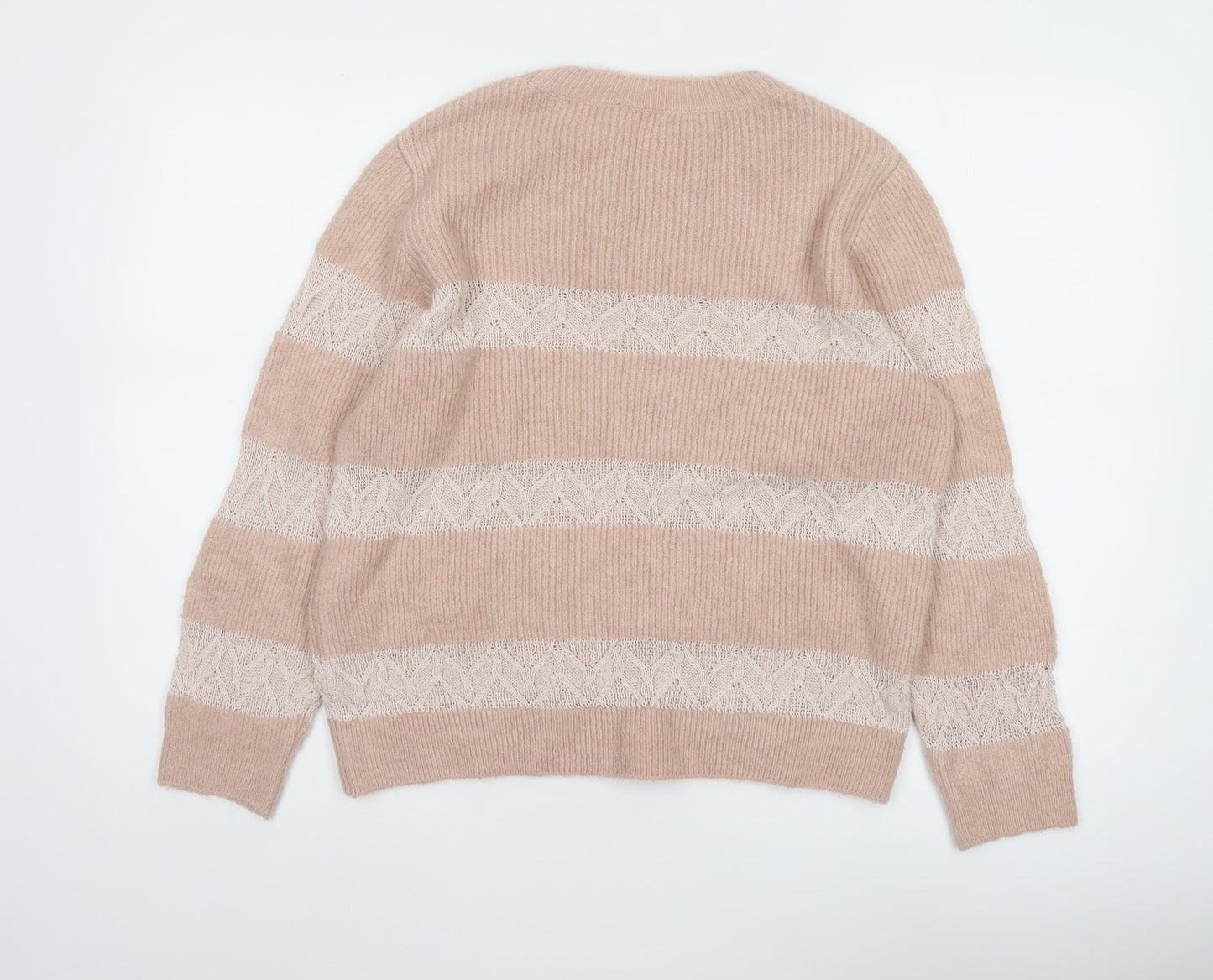 M&Co Women Pink Size 12 Crew Neck Striped Knit Jumper