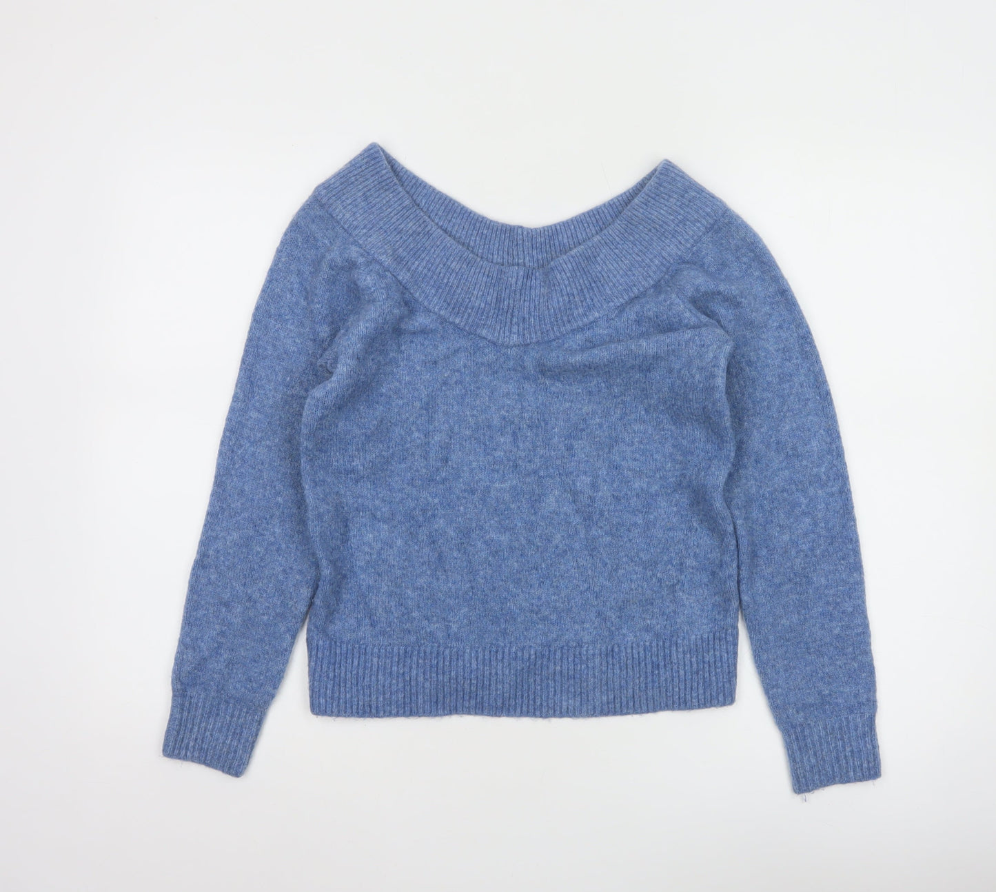 H&M Women Blue Wool Blend Boat Neck Jumper Size M