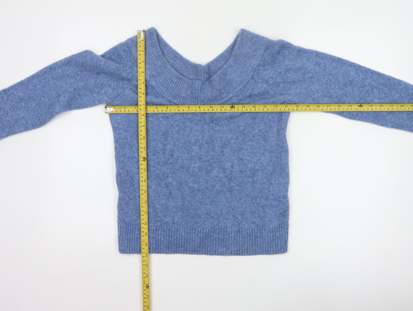 H&M Women Blue Wool Blend Boat Neck Jumper Size M