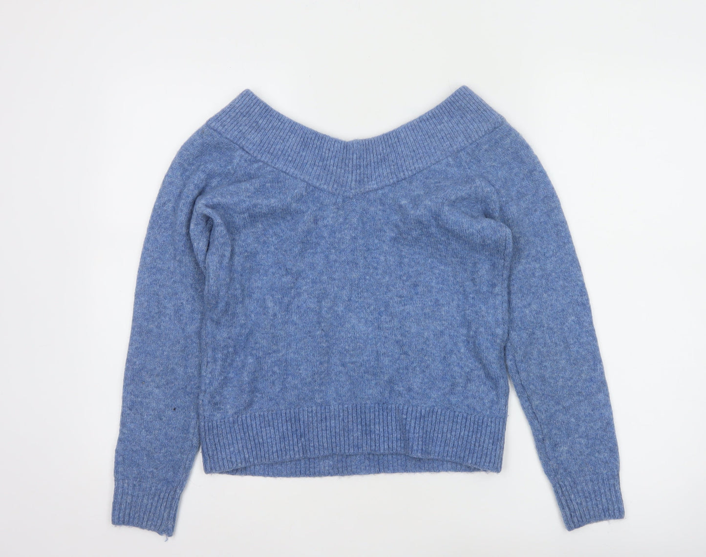 H&M Women Blue Wool Blend Boat Neck Jumper Size M