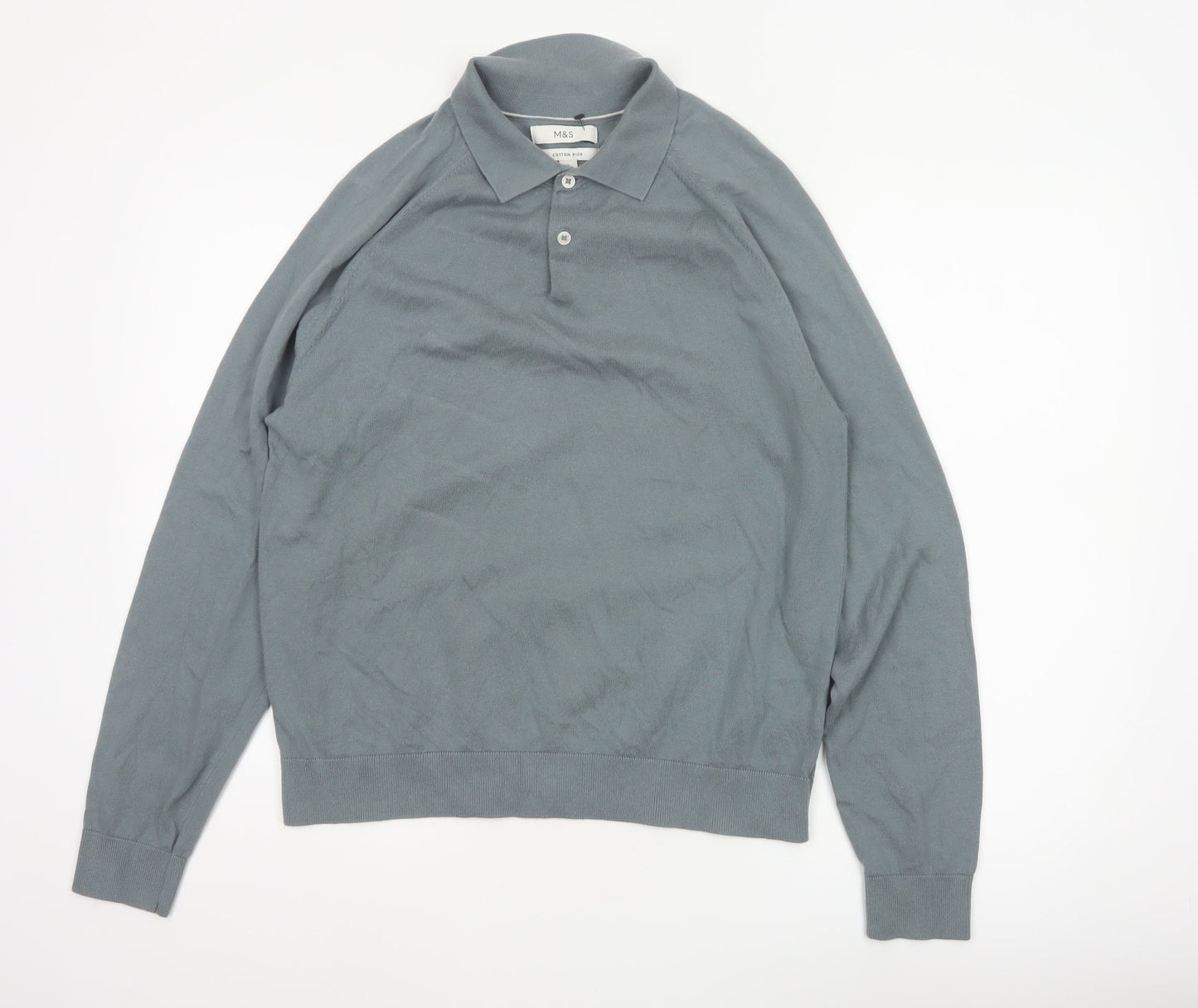 Marks and Spencer Mens Grey Collared Henley Jumper Size M