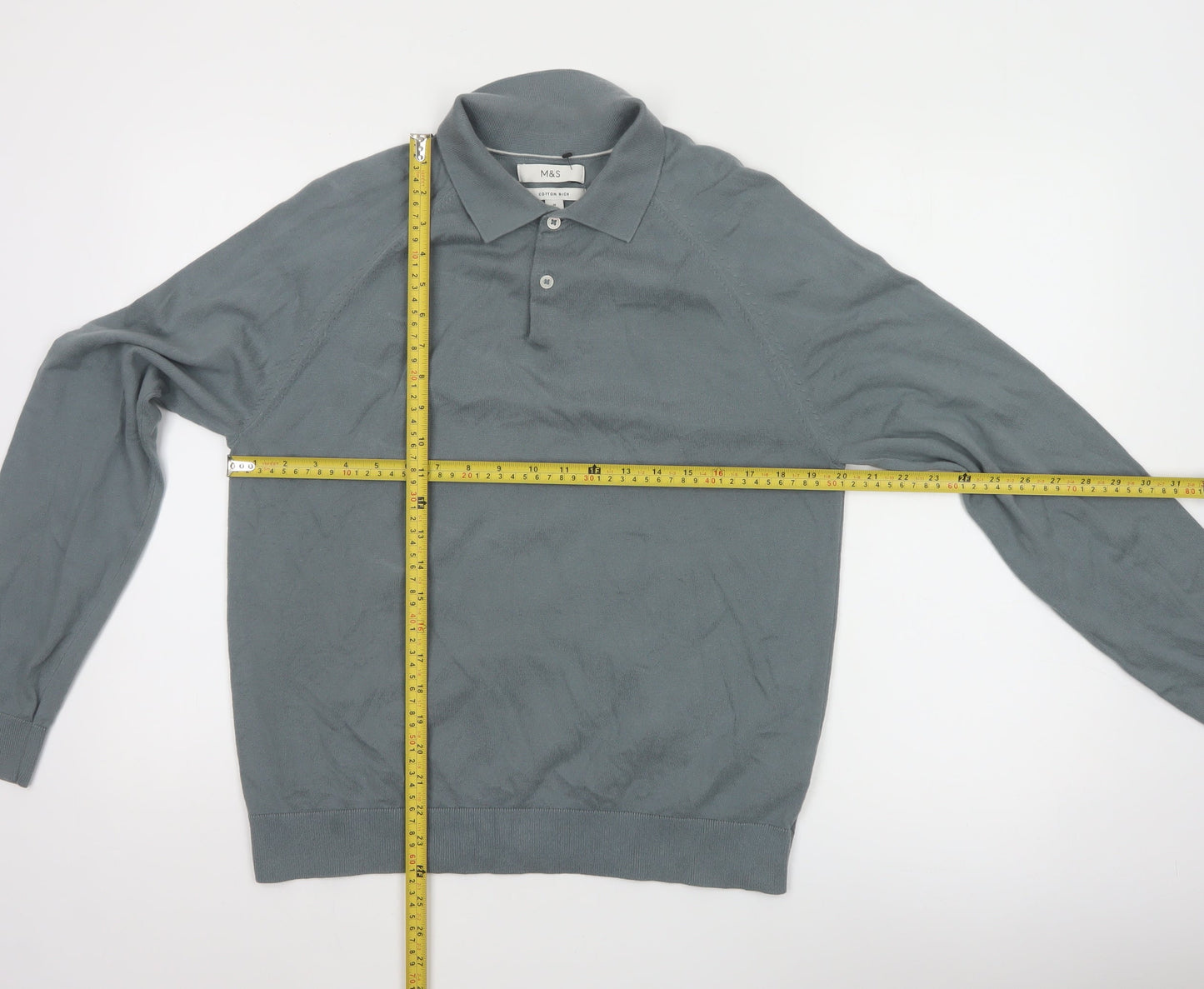 Marks and Spencer Mens Grey Collared Henley Jumper Size M