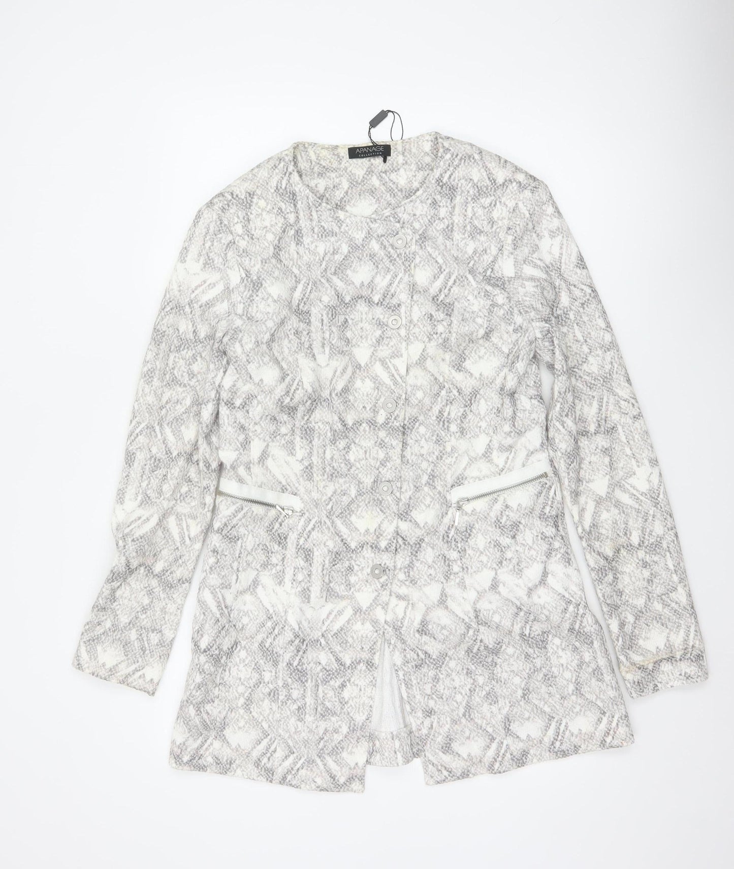 Apanage Collection Women’s Grey Geometric Button Coat Size 14
