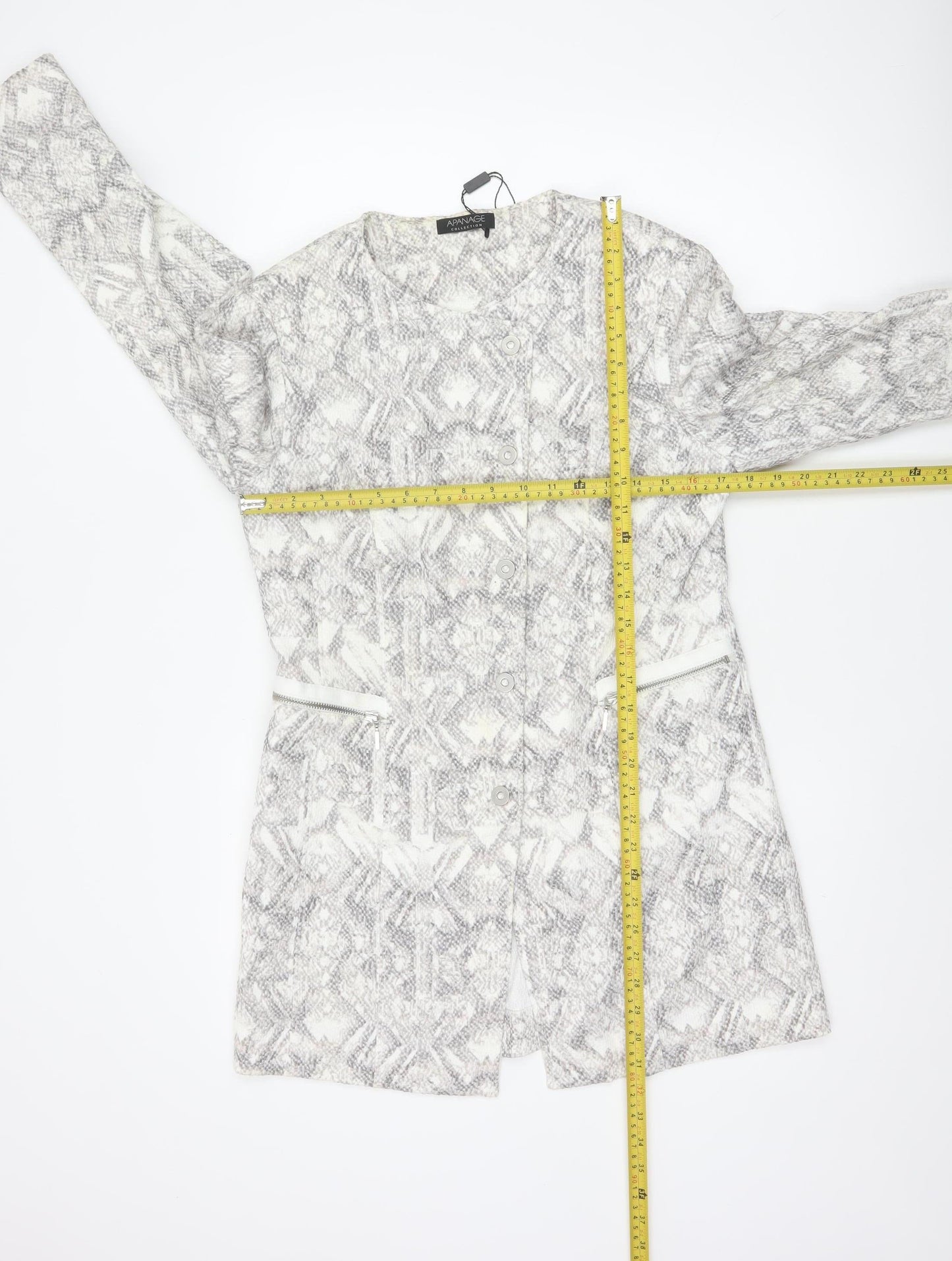 Apanage Collection Women’s Grey Geometric Button Coat Size 14