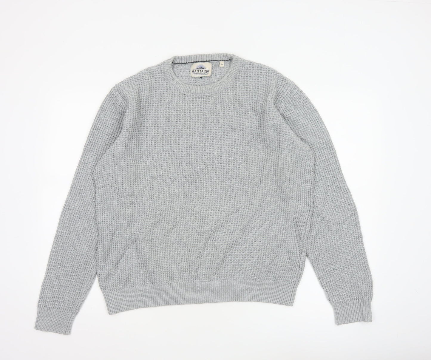 Mantaray Men's Grey Cotton Waffle-Knit Crew Neck Jumper M