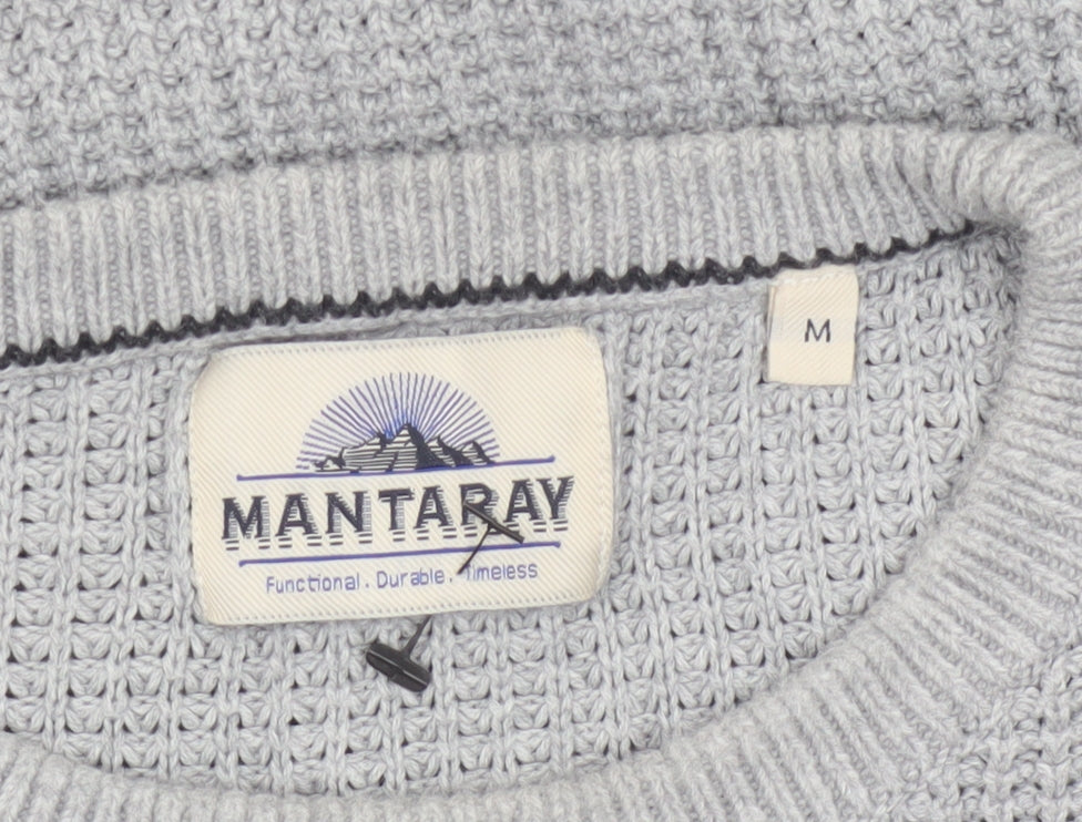 Mantaray Men's Grey Cotton Waffle-Knit Crew Neck Jumper M