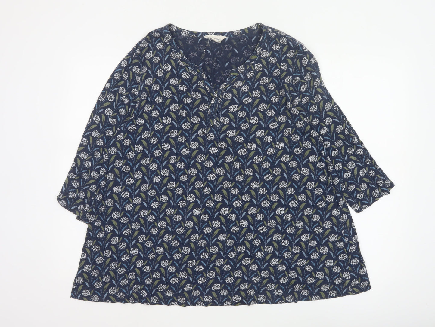 Seasalt Cornwall Women’s Blue Floral 3/4 Sleeve Cotton Tunic Blouse Size 16