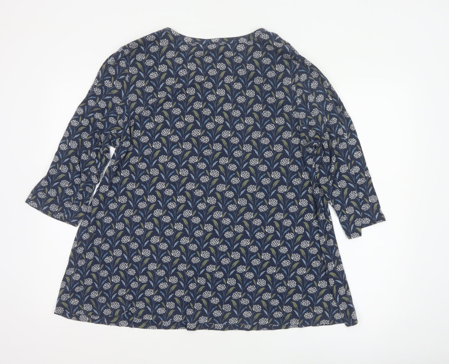 Seasalt Cornwall Women’s Blue Floral 3/4 Sleeve Cotton Tunic Blouse Size 16