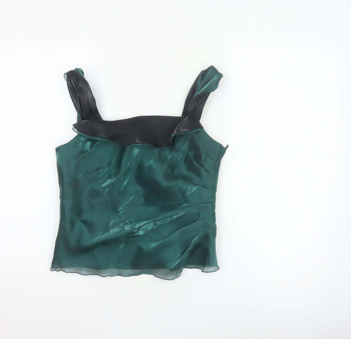 Alex & Co. Women's Green Satin Ruffle Camisole Top UK 10