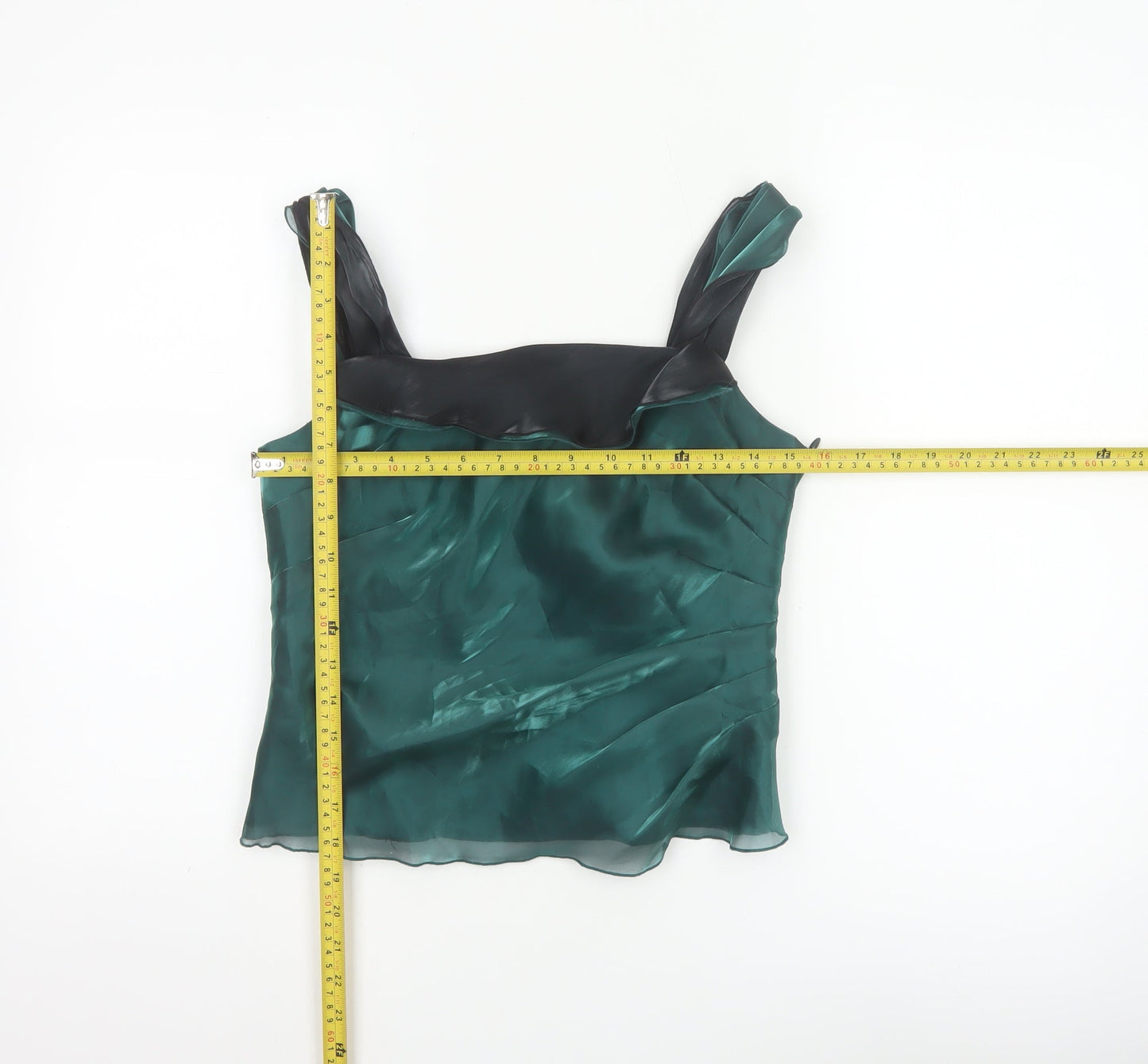 Alex & Co. Women's Green Satin Ruffle Camisole Top UK 10