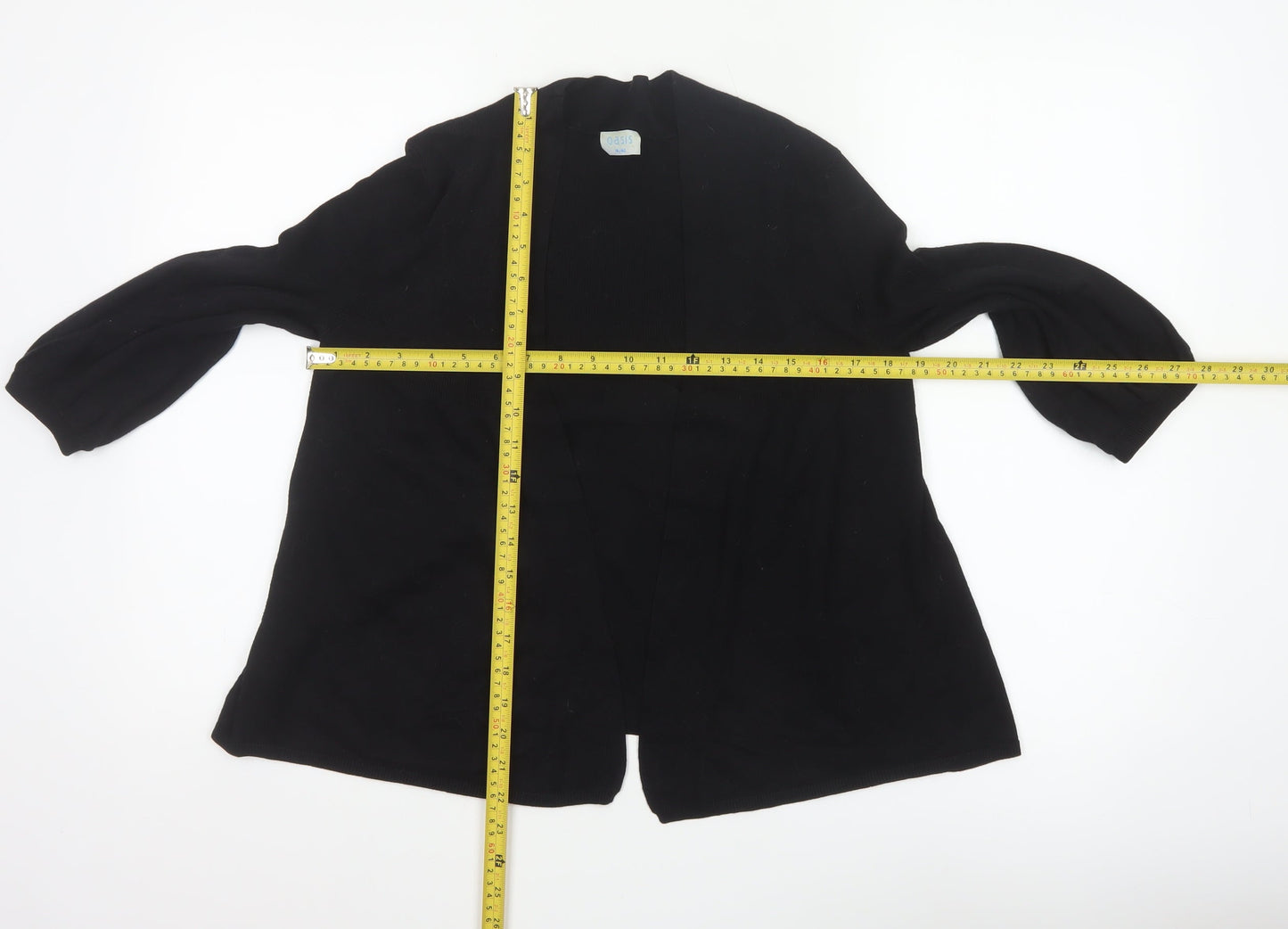 Oasis Women’s Black 3/4 Sleeve Open Knit Cardigan Size 14