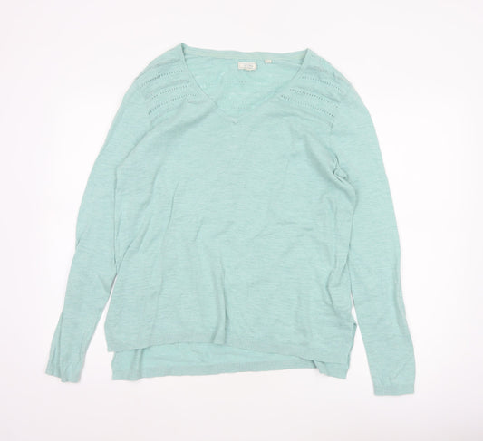 Fat Face Women’s Green V-Neck Cotton Knit Jumper Size 14