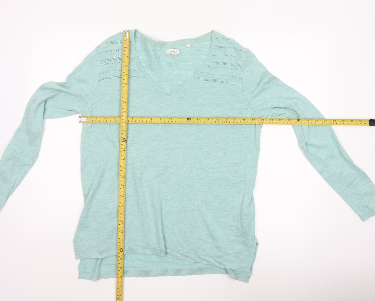 Fat Face Women’s Green V-Neck Cotton Knit Jumper Size 14