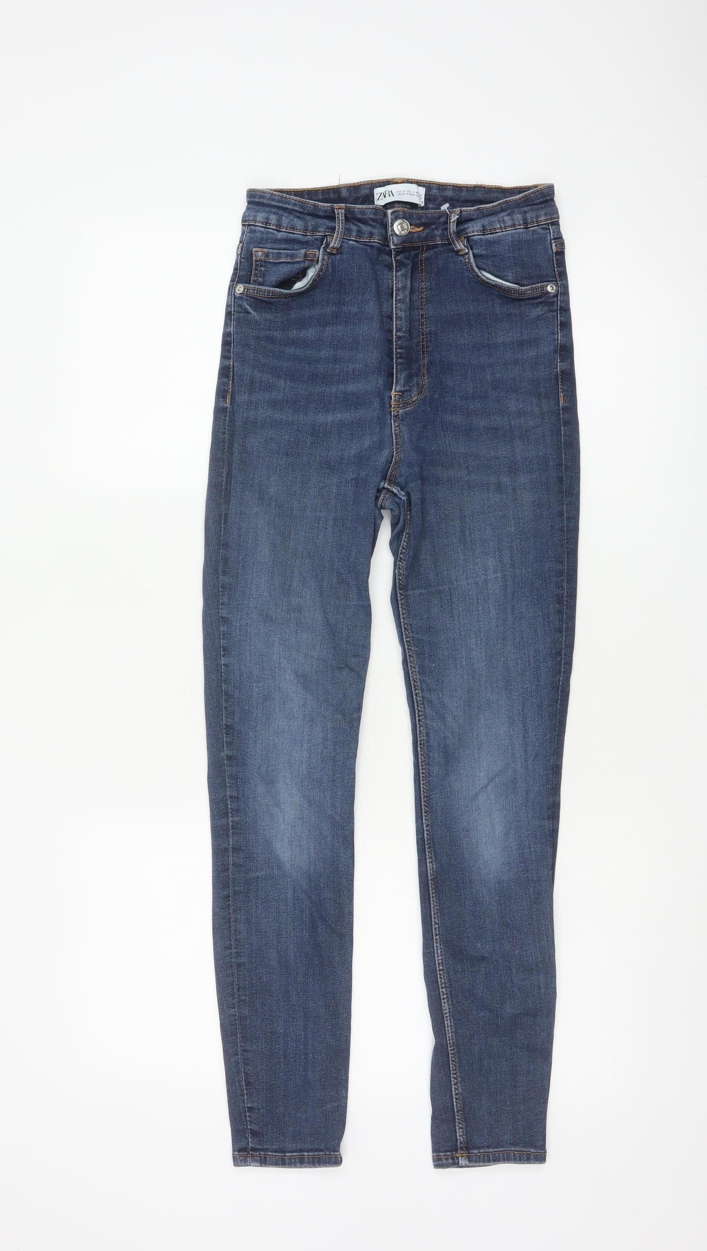 Zara Women Blue Skinny Stretch Jeans Size 10 Mid Rise Denim