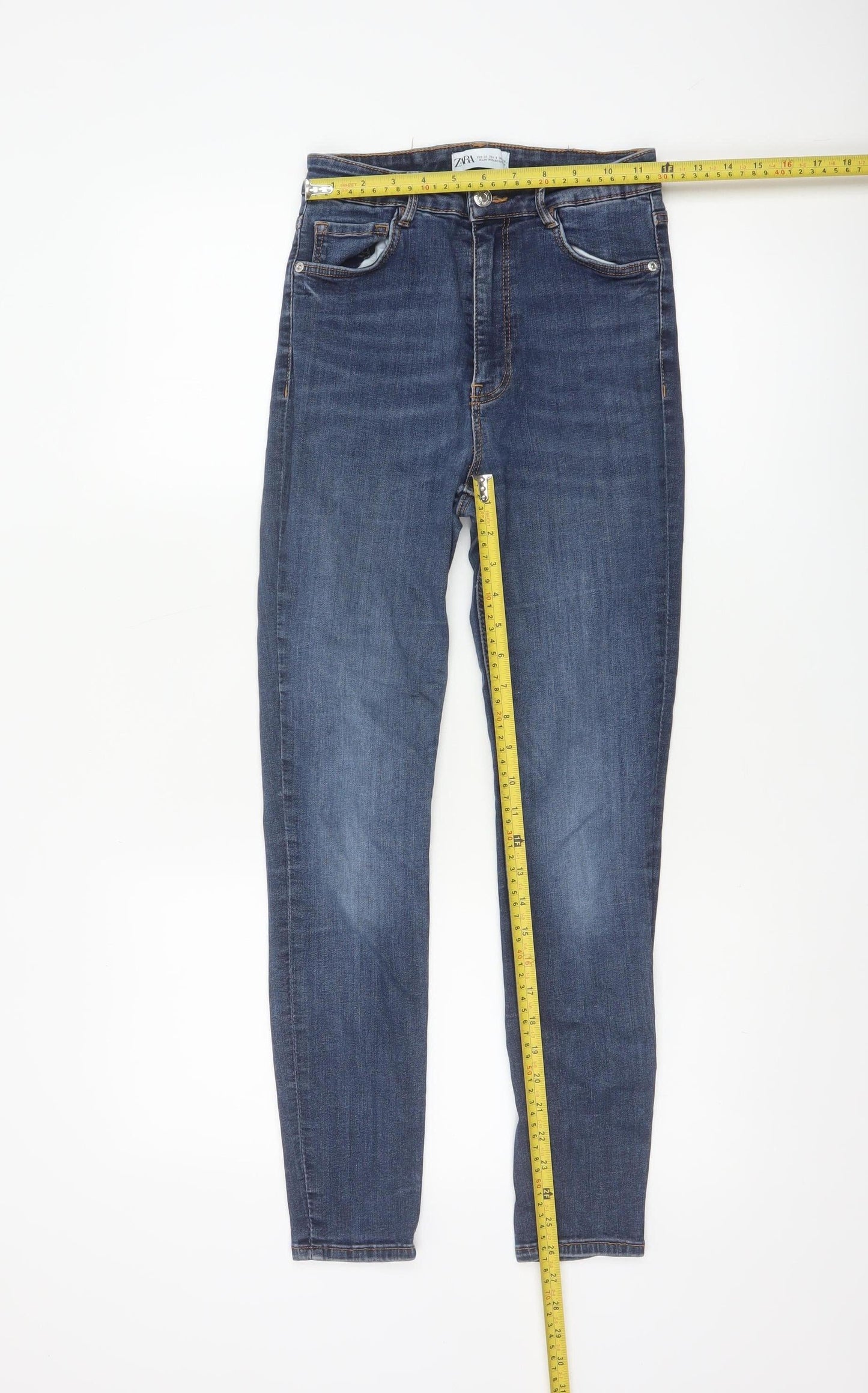 Zara Women Blue Skinny Stretch Jeans Size 10 Mid Rise Denim