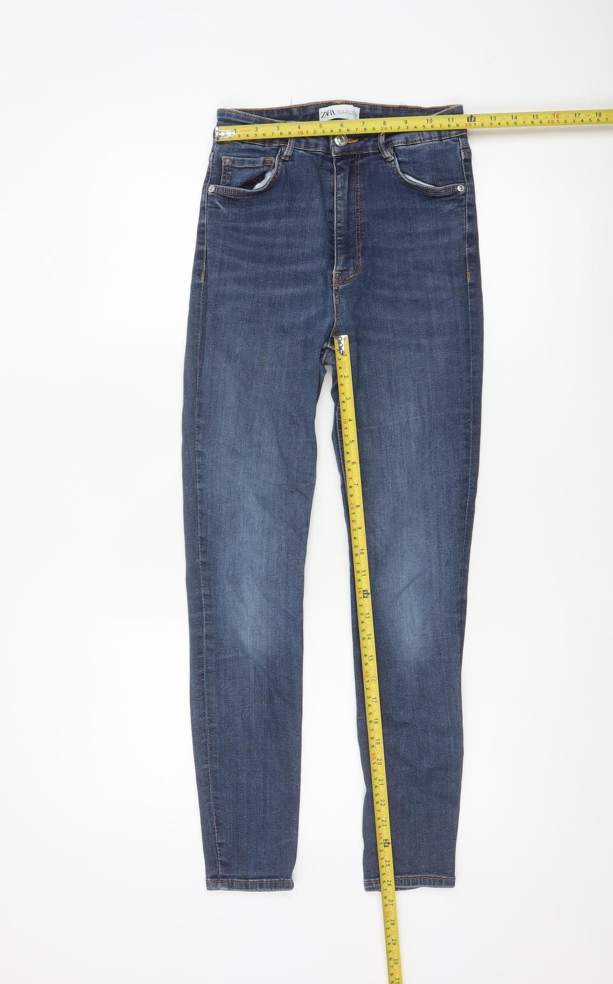 Zara Women Blue Skinny Stretch Jeans Size 10 Mid Rise Denim