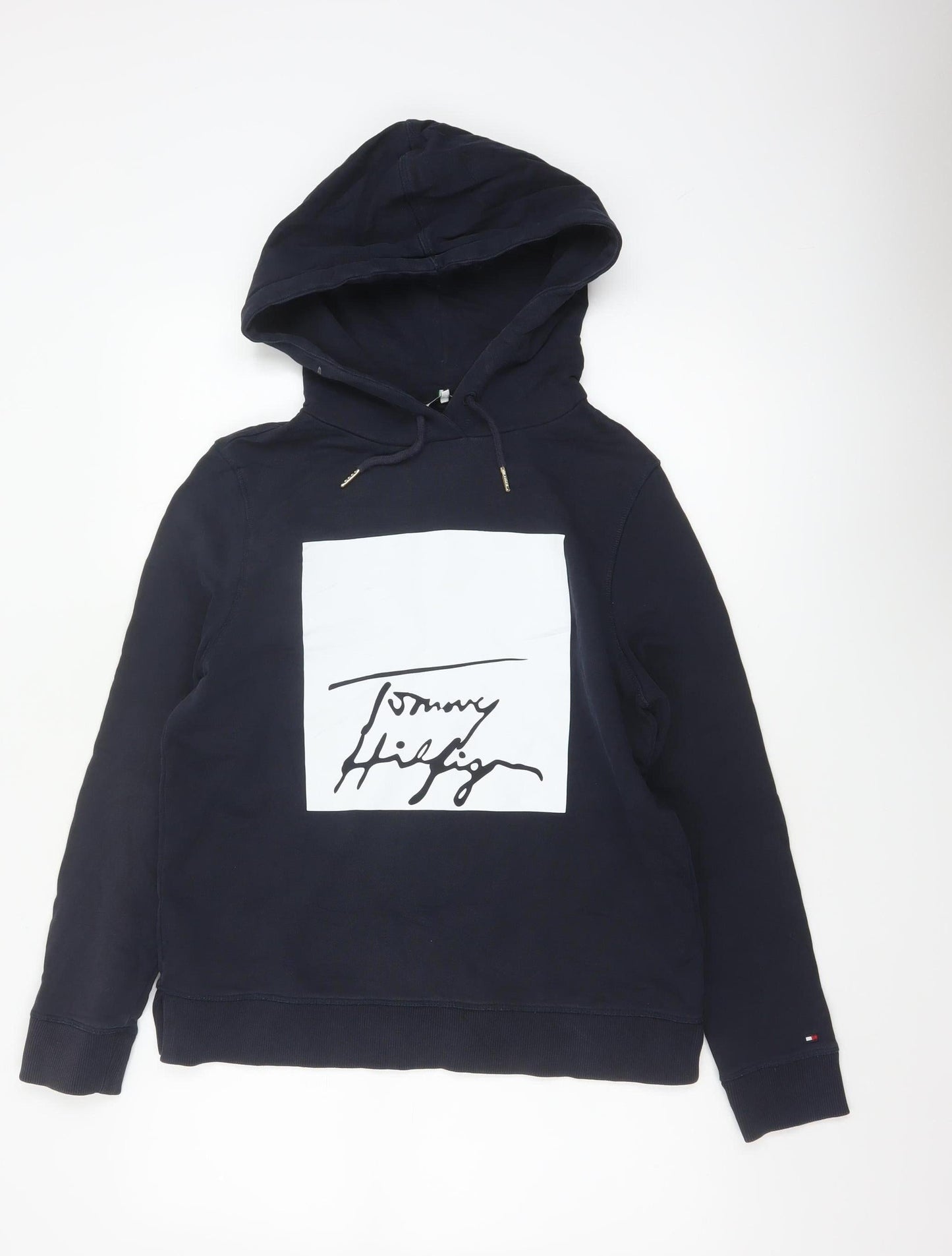 Tommy Hilfiger Women's Navy Pullover Hoodie Size S Cotton Logo Sweatshirt