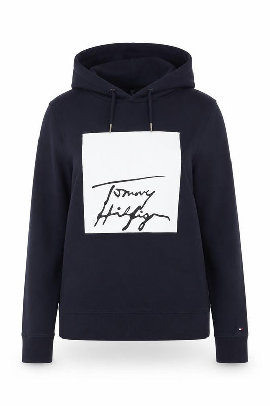 Tommy Hilfiger Women's Navy Pullover Hoodie Size S Cotton Logo Sweatshirt